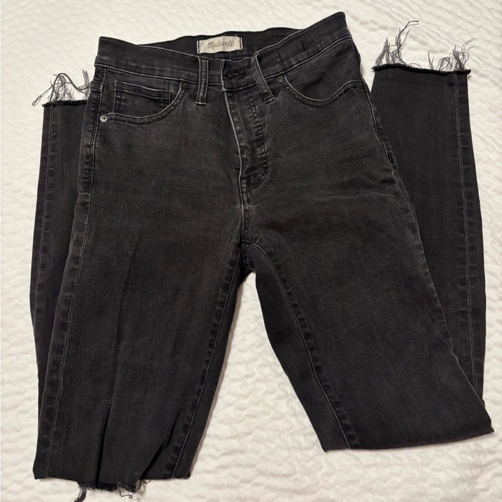 MADEWELL women’s 9” high rise black distressed skinny jeans 27